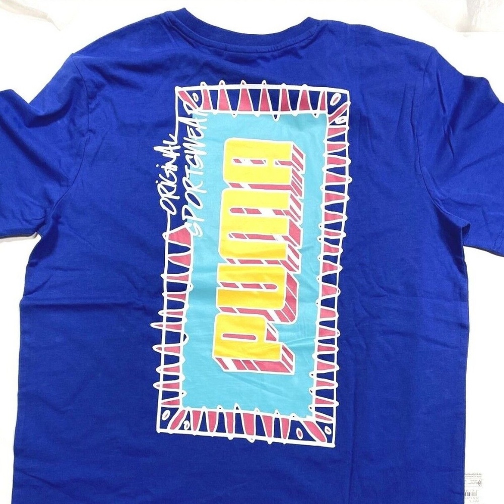 NEW Puma Graphic Handwriting Tee Surf the Web Blue Crew Neck Size Medium